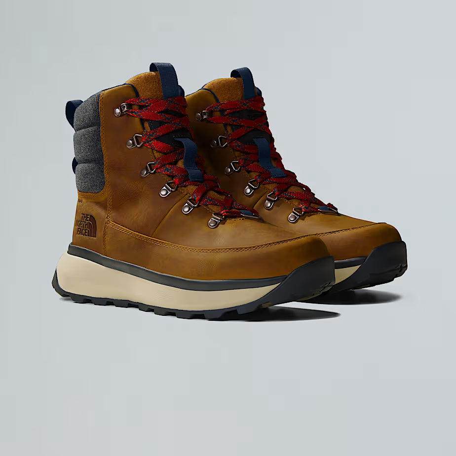 The North Face M's Bergen Leather Waterproof Snow Boots Timber Tan-TNF Red Shoes