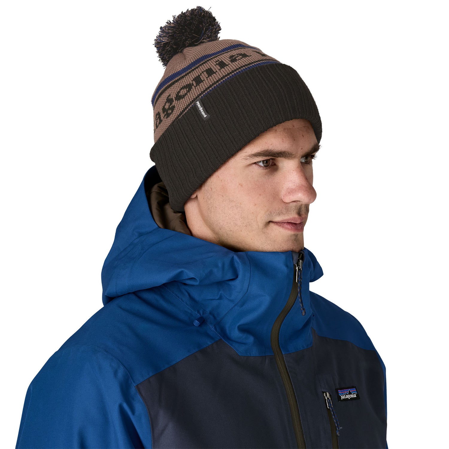 Patagonia Powder Town Beanie -100% Recycled Polyester Park Stripe: Marlow Brown Headwear
