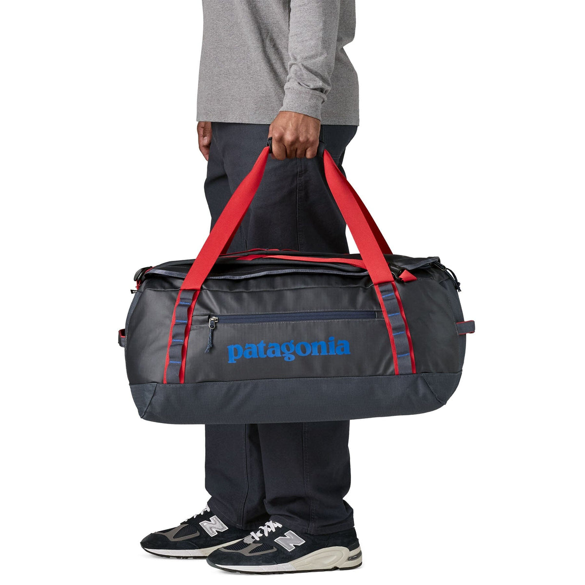 Patagonia Black Hole Duffel 55L - 100% postconsumer recycled polyester Smolder Blue w Amanita Red Bags