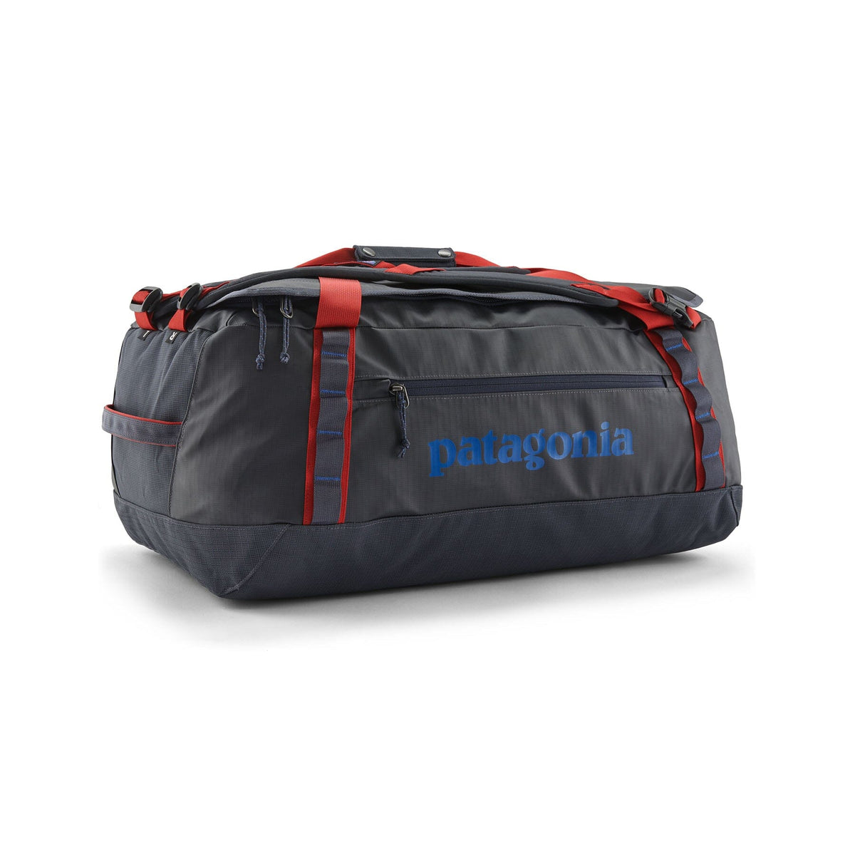 Patagonia Black Hole Duffel 55L - 100% postconsumer recycled polyester Smolder Blue w Amanita Red Bags