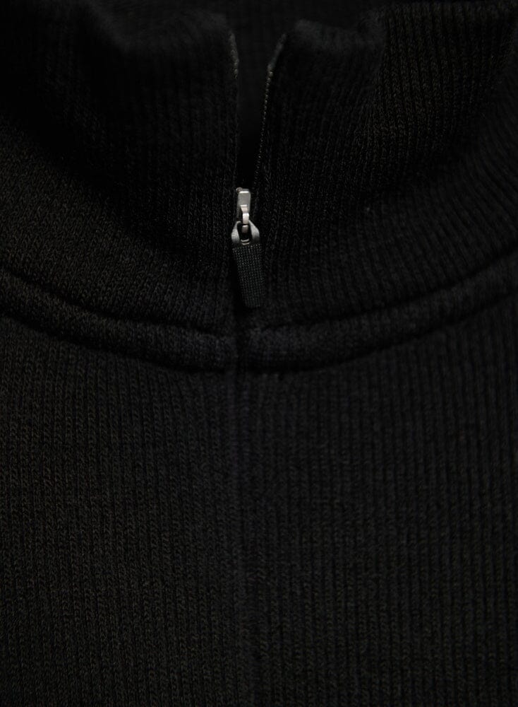 Black Ribbed Wool Half zip Sweaters Aimn
