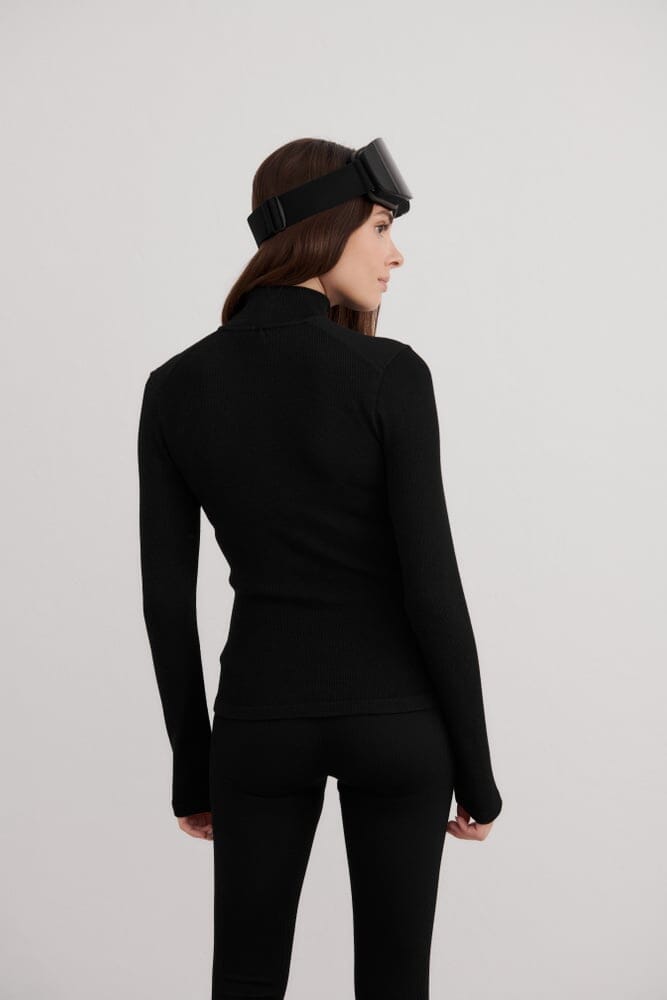 Black Ribbed Wool Half zip Sweaters Aimn