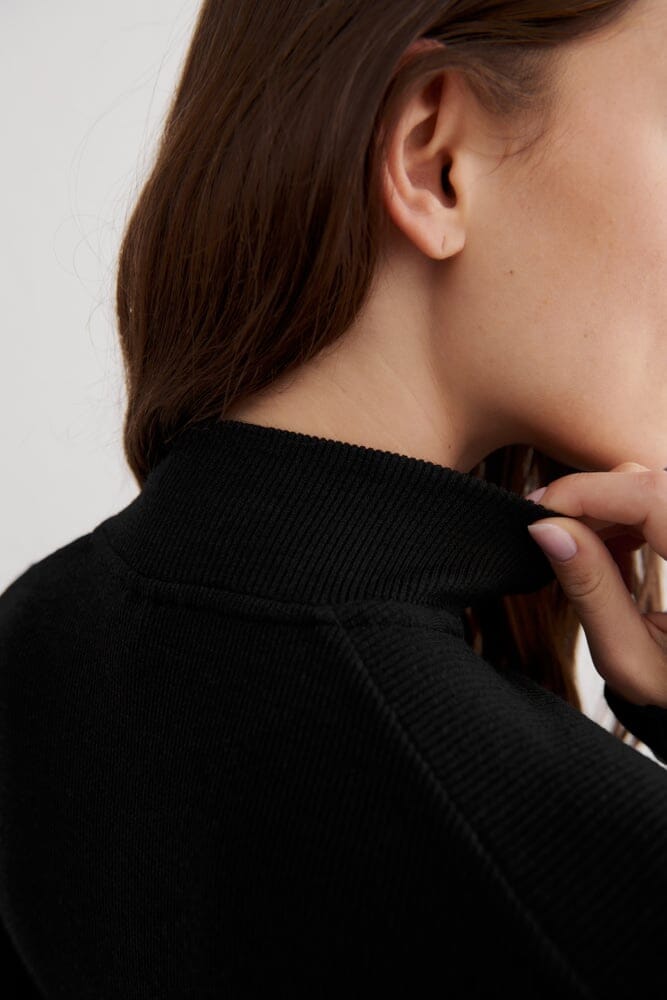 Black Ribbed Wool Half zip Sweaters Aimn