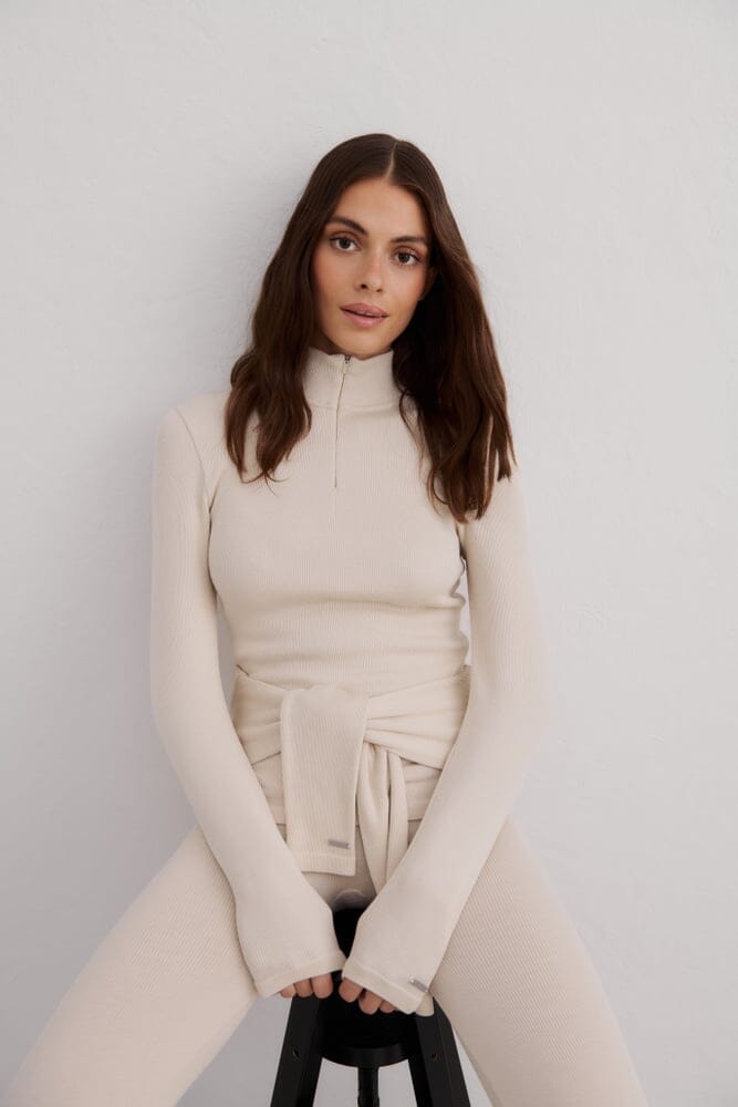 Black Ribbed Wool Half zip Sweaters Aimn Cafe Au Lait S