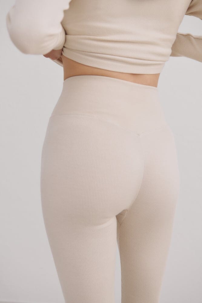 Black Ribbed Wool Leggings Tights Aimn