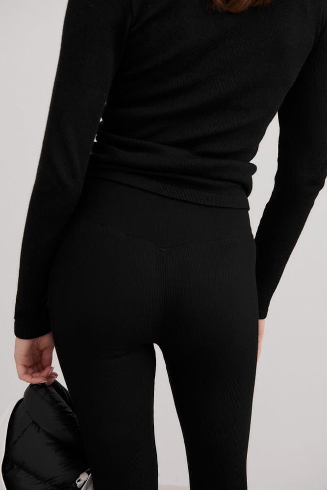Black Ribbed Wool Leggings Tights Aimn