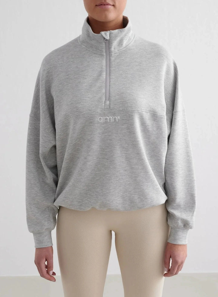 Comfy Modal Half Zip Sweaters Aimn Light Grey Melange S