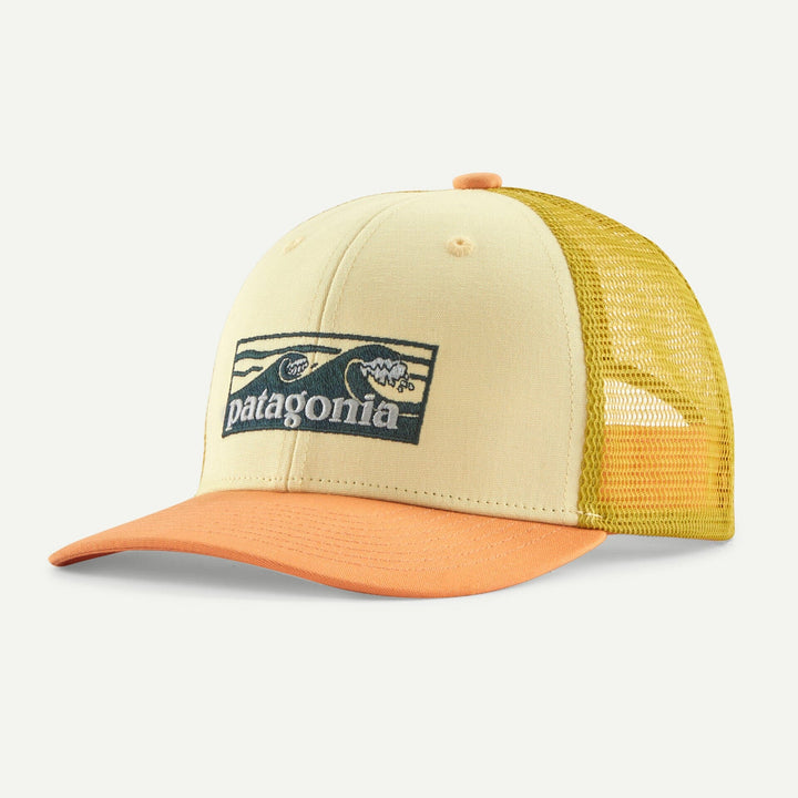 Kids Trucker Hat - Organic Cotton & Recycled PET Headwear Patagonia Boardshort Logo Tones: Buttercup Yellow