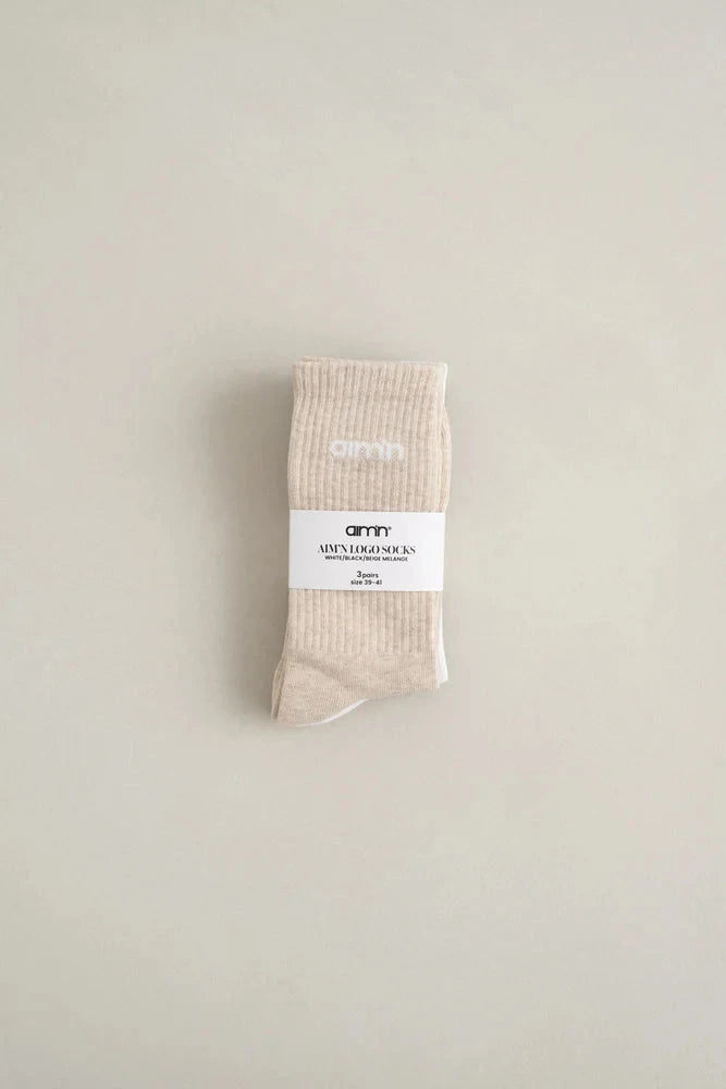 Logo Socks 3-Pack Accessories Aimn Beige Melange 36-38