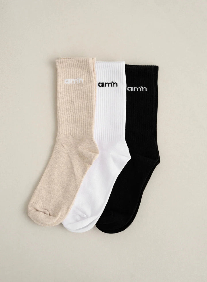 Logo Socks 3-Pack Accessories Aimn Beige melange/Black/White 36-38