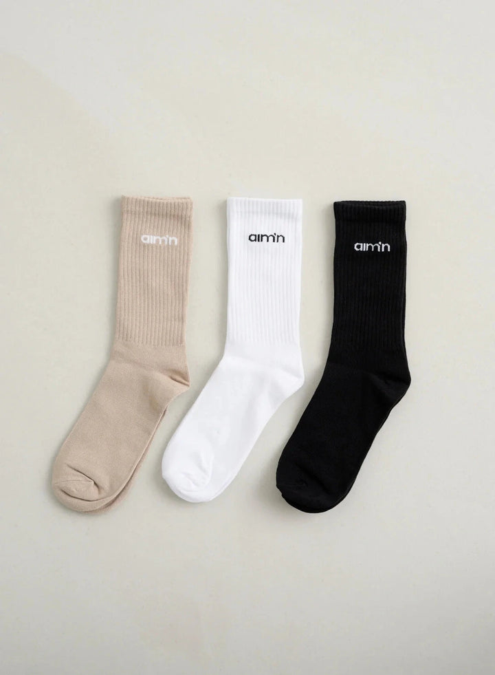 Logo Socks 3-Pack Accessories Aimn Black/White/Beige 36-38