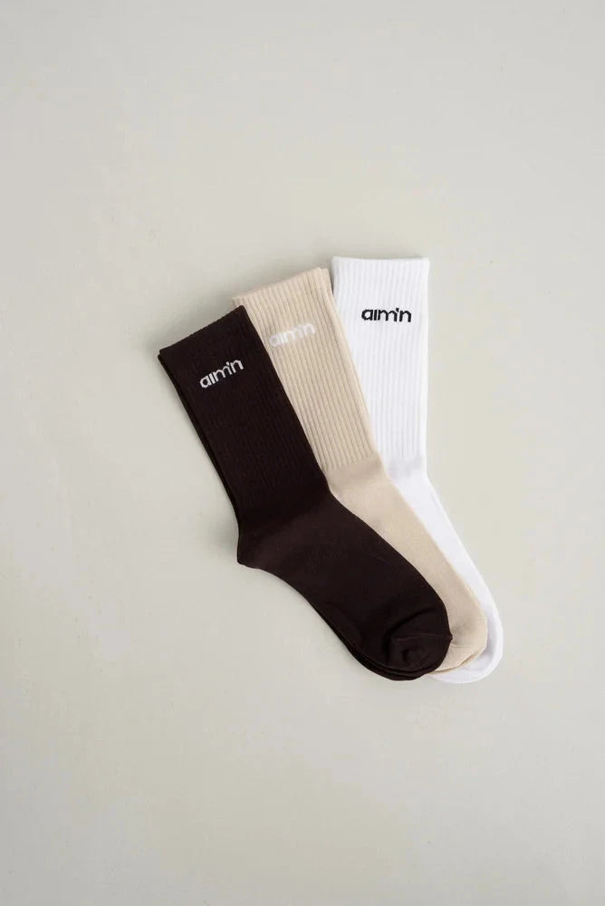 Logo Socks 3-Pack Accessories Aimn Cacao 36-38
