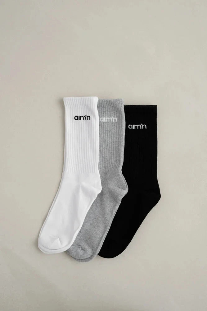 Logo Socks 3-Pack Accessories Aimn Grey Melange 36-38