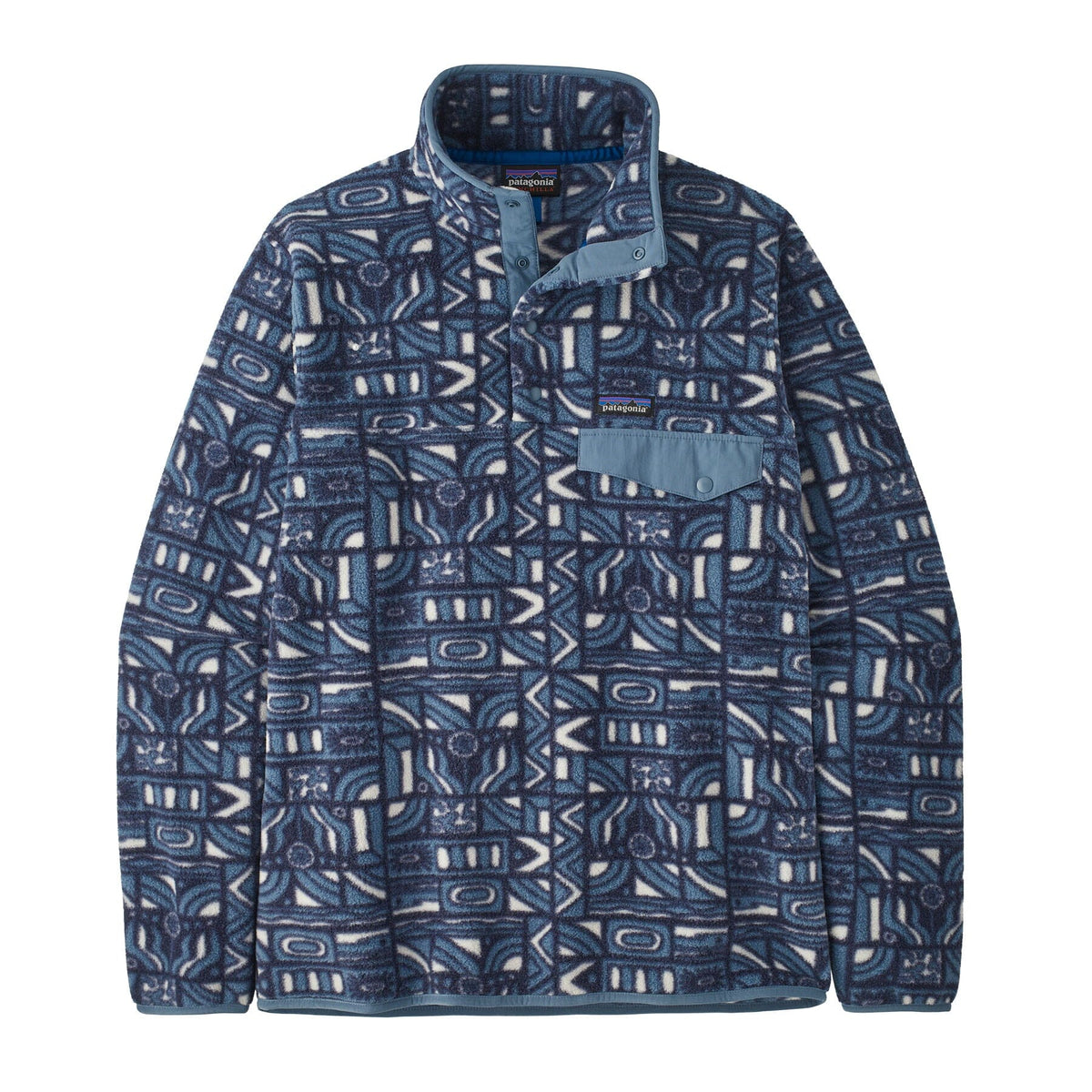 Patagonia M's LW Synch Snap-T Fleece Pullover - 100% Recycled Polyester Fitz Roy Patchwork: Belay Blue Shirt