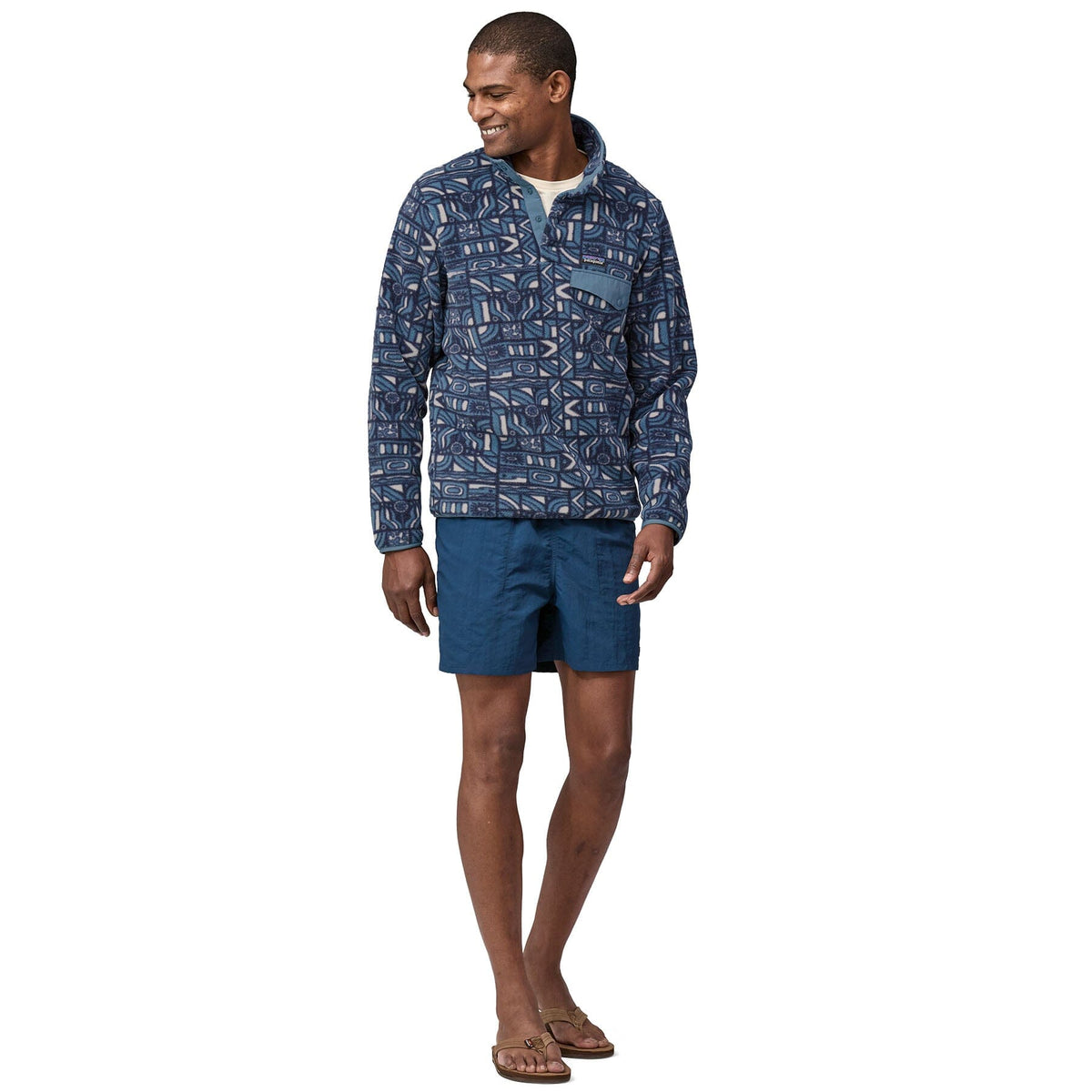 Patagonia M's LW Synch Snap-T Fleece Pullover - 100% Recycled Polyester Fitz Roy Patchwork: Belay Blue Shirt