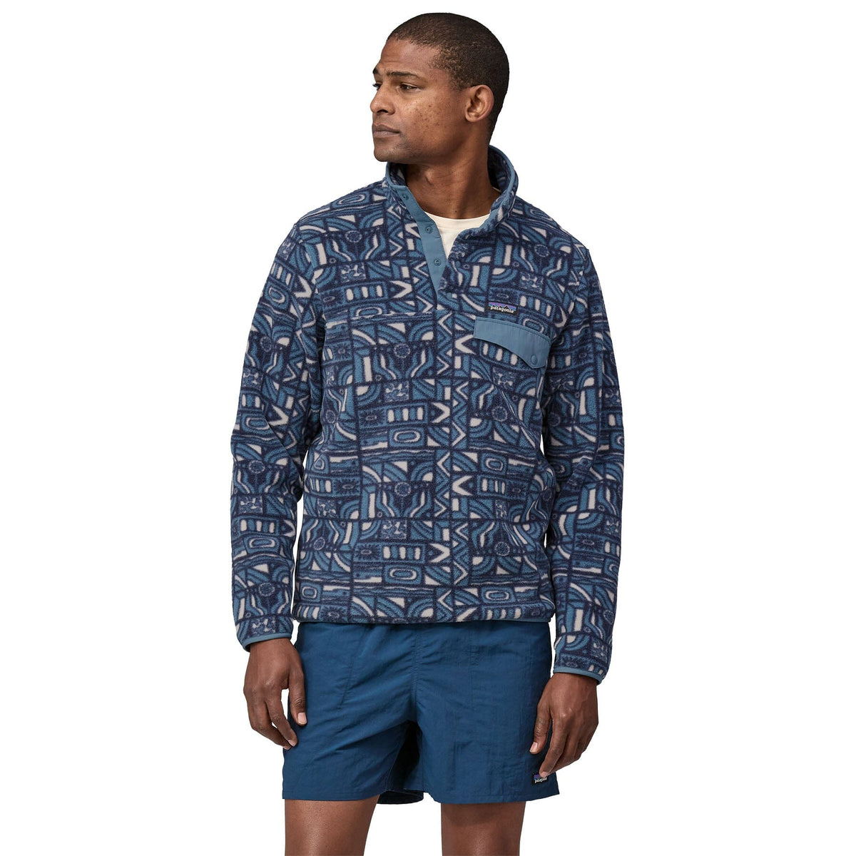 Patagonia M's LW Synch Snap-T Fleece Pullover - 100% Recycled Polyester Fitz Roy Patchwork: Belay Blue Shirt