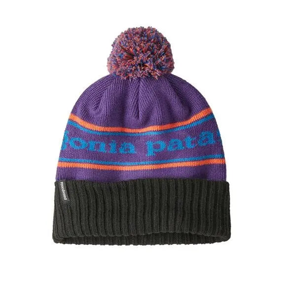 Powder Town Beanie -100% Recycled Polyester Headwear Patagonia Park Stripe: Purple