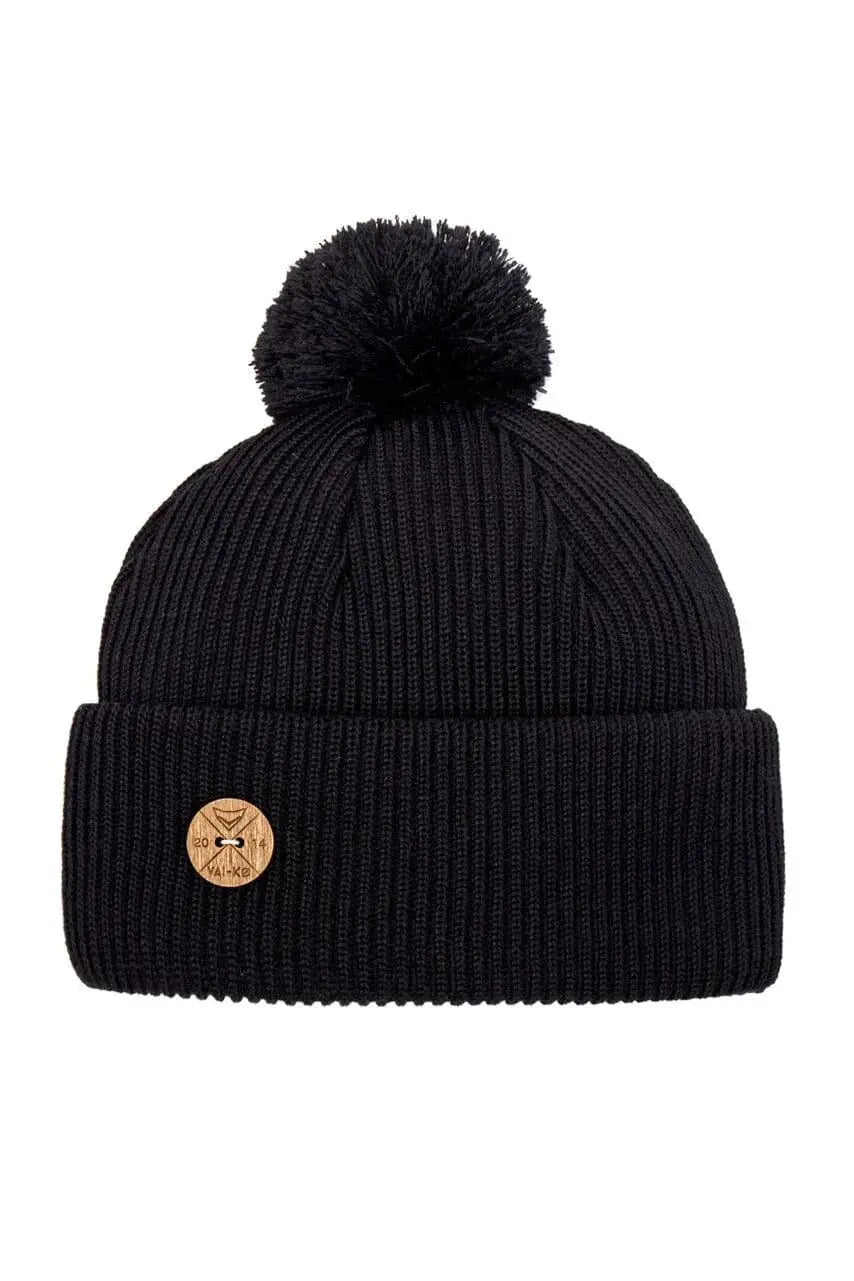 VAI-KØ Timberjack Pom Beanie - 100% Organic Merino Wool Black Headwear