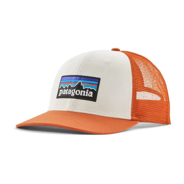 Unisex P-6 Logo Trucker Hat - Organic Cotton Headwear Patagonia White w/Redtail Rust