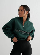 Varsity Sweat Half Zip Sweaters Aimn Deep Emerald S