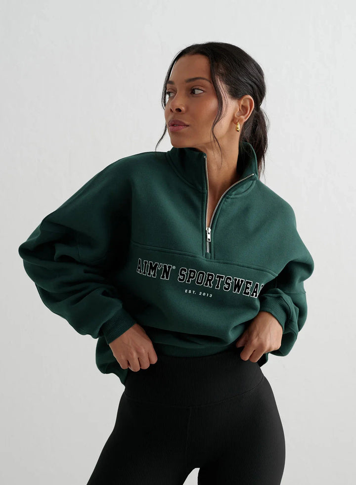 Varsity Sweat Half Zip Sweaters Aimn Deep Emerald S