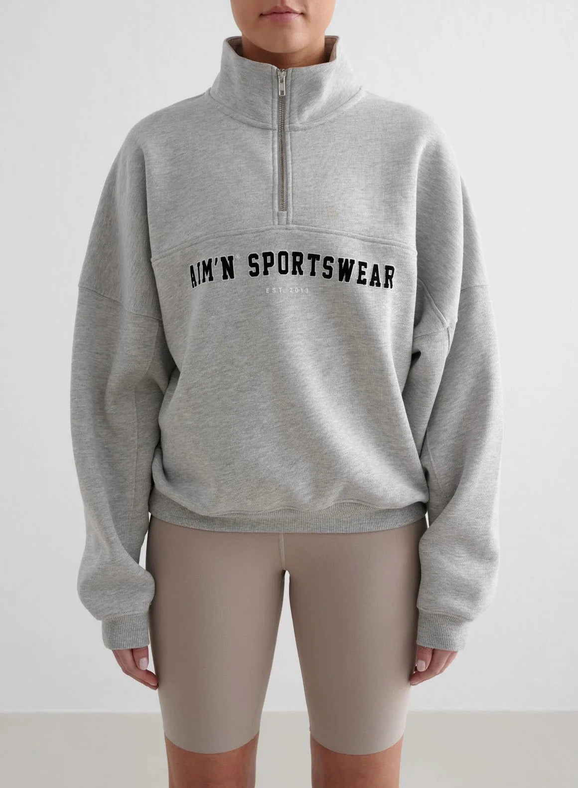 Varsity Sweat Half Zip Sweaters Aimn Grey Melange S