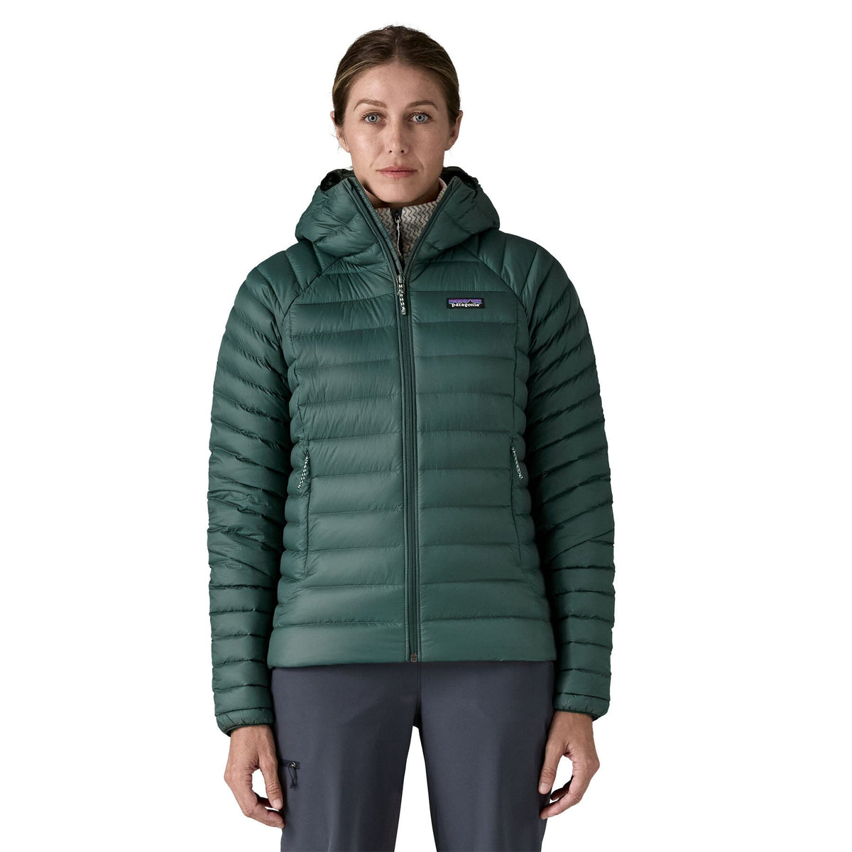 Patagonia W's Down Sweater Hoody - Recycled Nylon & RDS certified Down Cascade Green Jacket