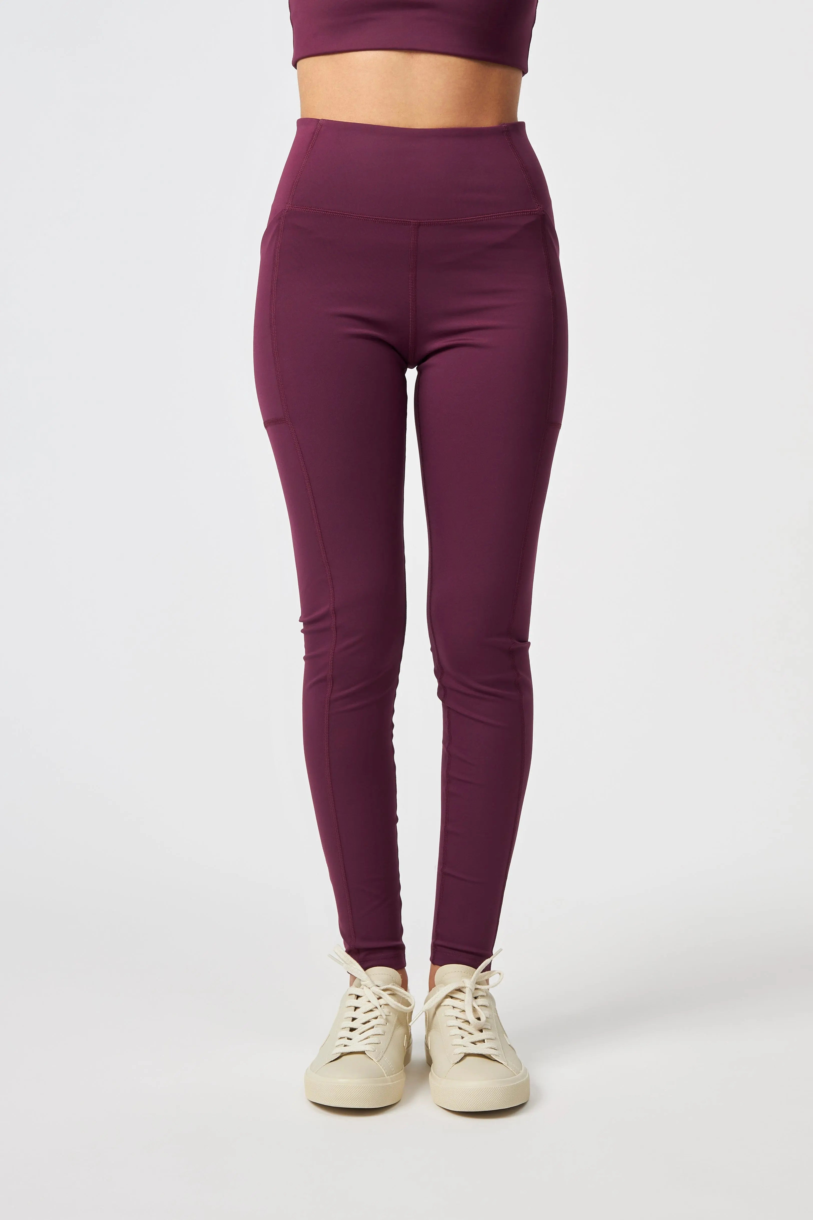 W's High-Rise Pocket Leggings - Made From Recycled Water Bottles Pants Girlfriend Collective Plum XS Normal