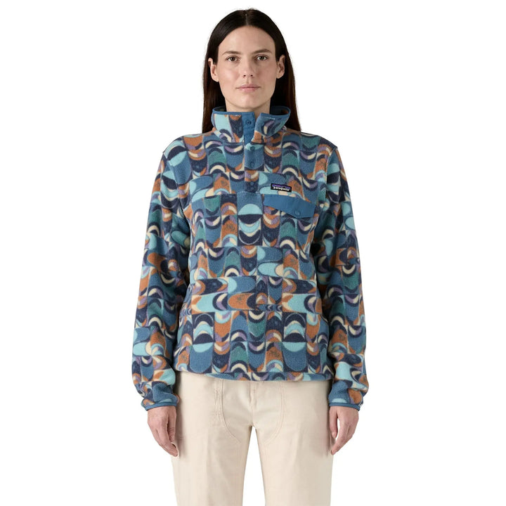 W's Lightweight Synchilla Snap-T Fleece Pullover - Recycled Polyester Shirt Patagonia Swallowtail Geo : Still Blue XS