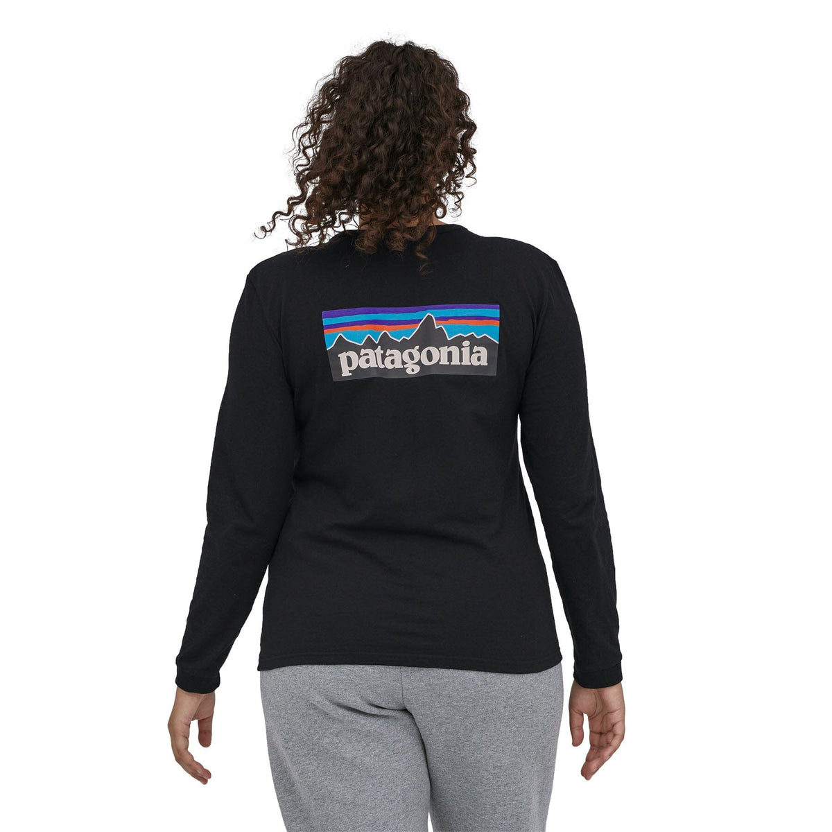 Patagonia W's L/S P-6 Logo Responsibili-Tee - Recycled Cotton & Recycled Polyester Black Shirt