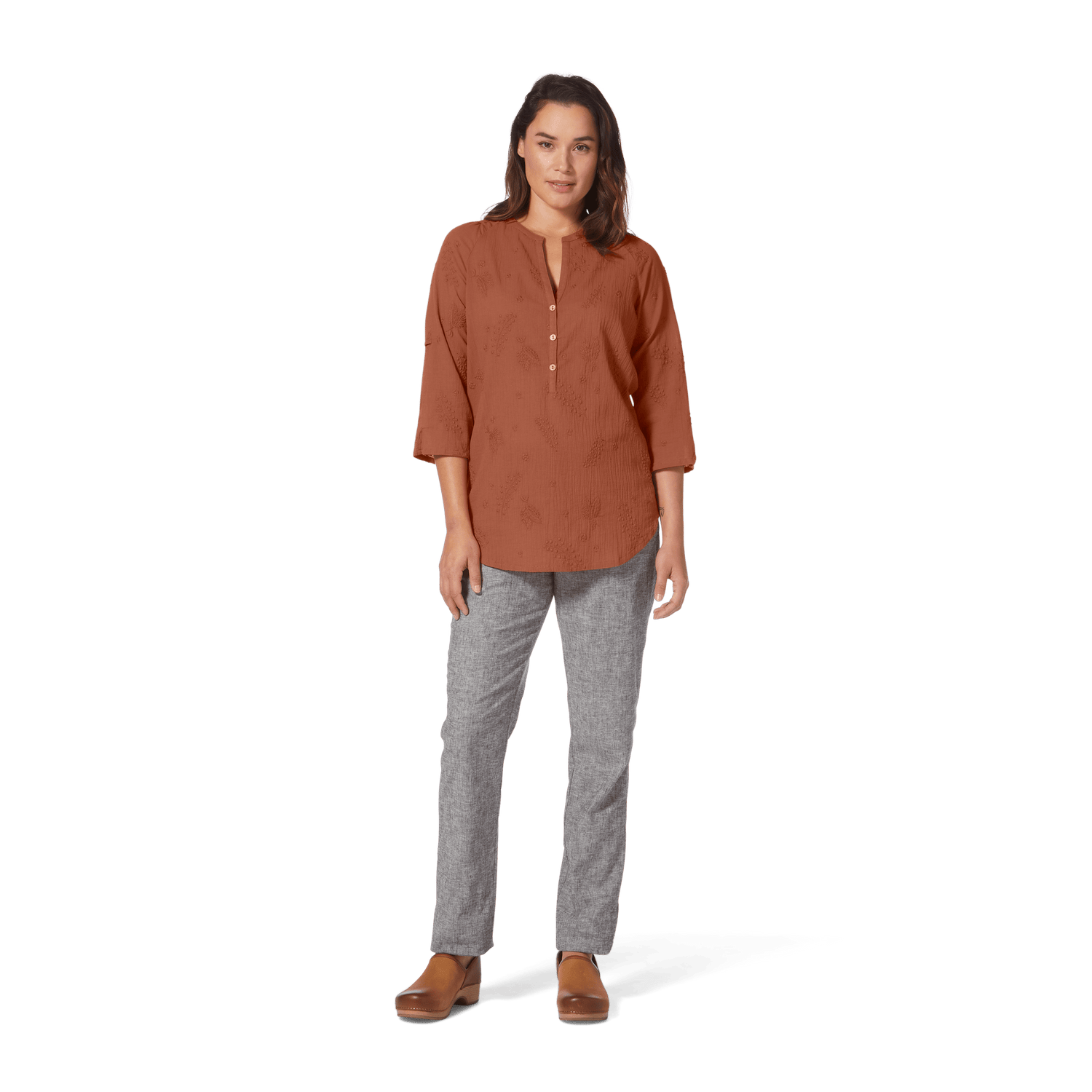 Royal Robbins W's Oasis II 3/4 Sleeve - Preferred cotton Baked Clay Shirt