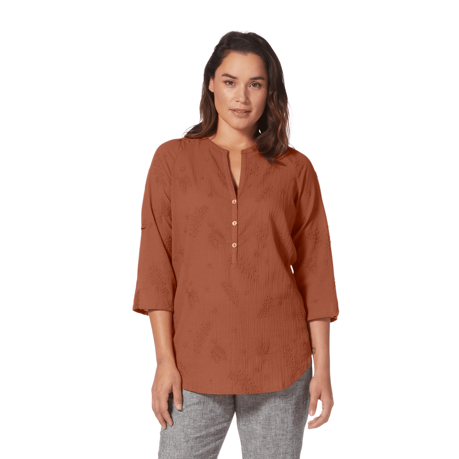 Royal Robbins W's Oasis II 3/4 Sleeve - Preferred cotton Baked Clay Shirt