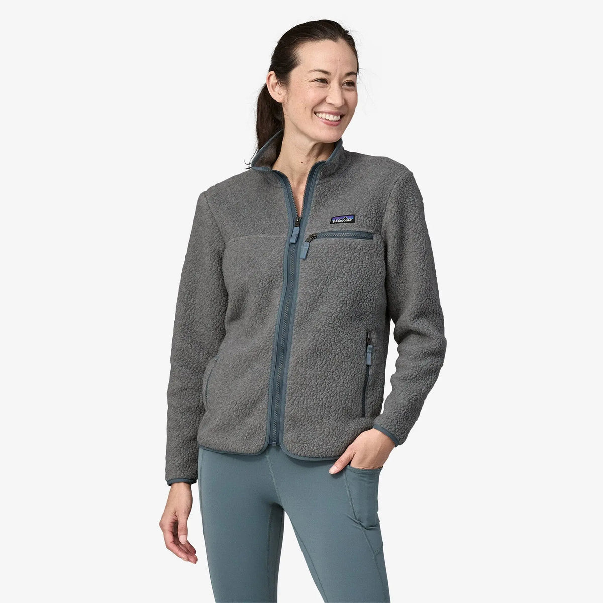 W's Retro Pile Fleece Jacket - Recycled Polyester Jacket Patagonia Salt Grey w/Light Plume Grey S