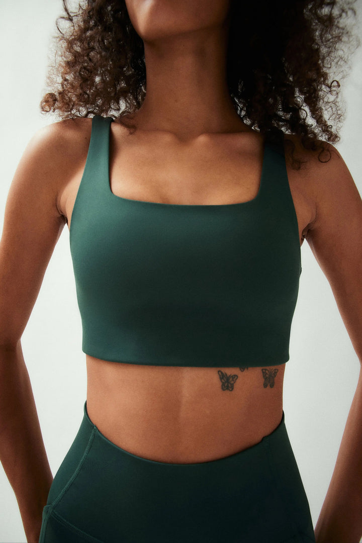 Girlfriend Collective W's Tommy Bra Square Neck - Made from Recycled Plastic Bottles Moss Underwear