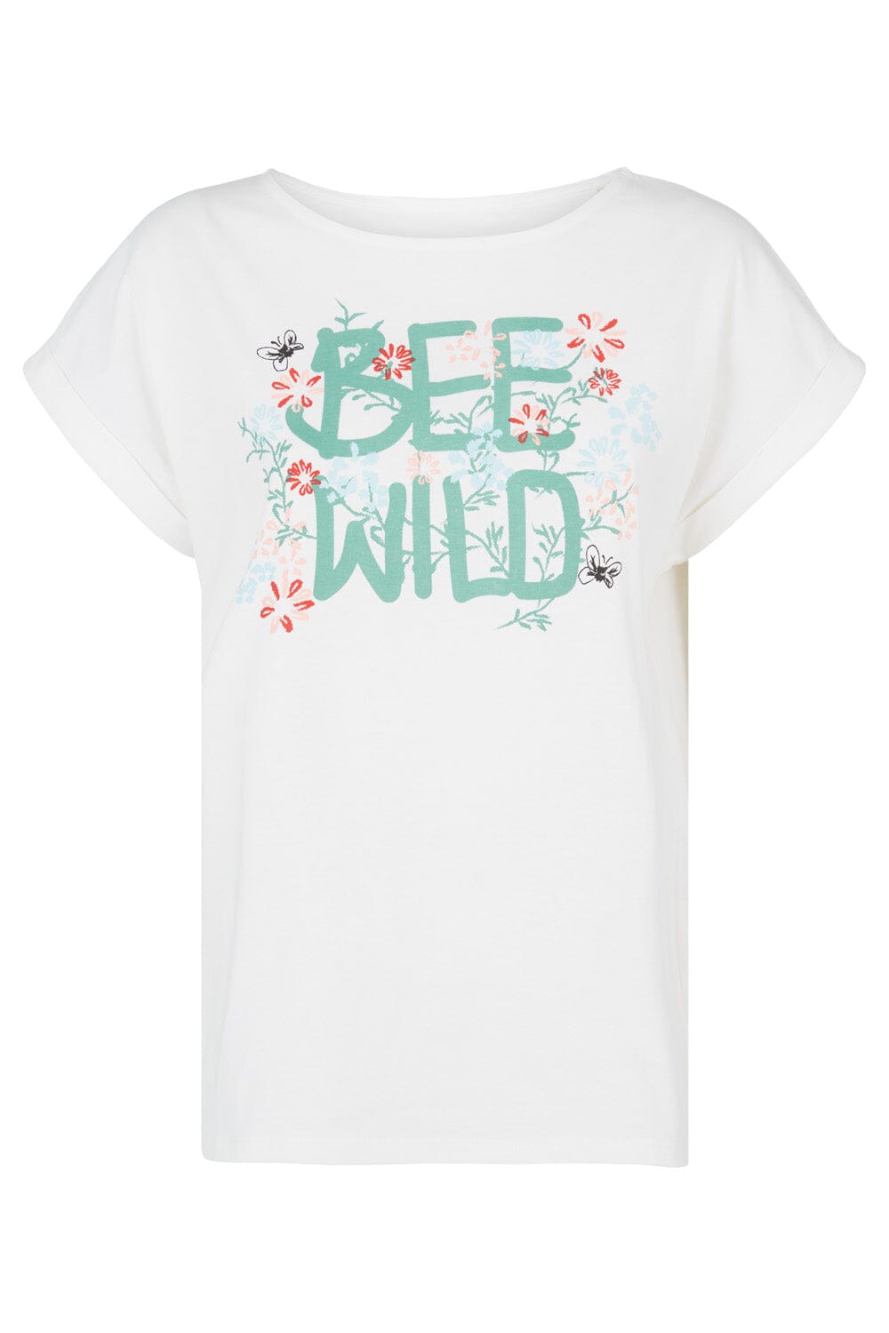 People Tree Bee Wild Print Tee - 100% organic cotton Eco White Shirt