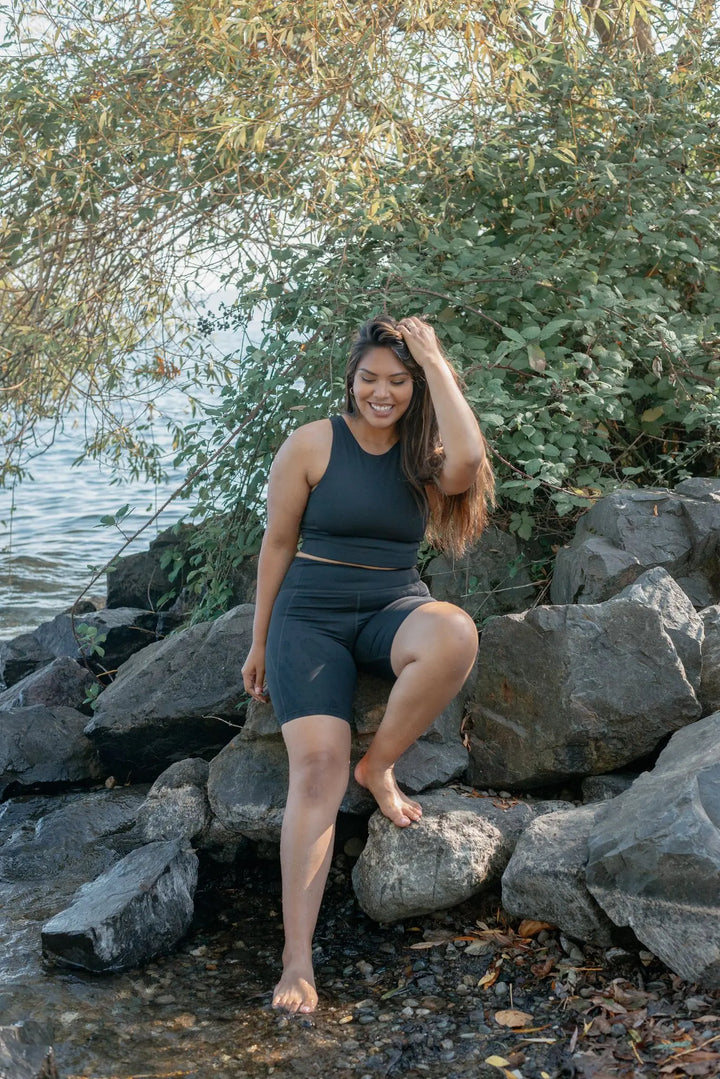 Girlfriend Collective Dylan Crop Tank Bra - Made from Recycled Plastic Bottles Moss Underwear