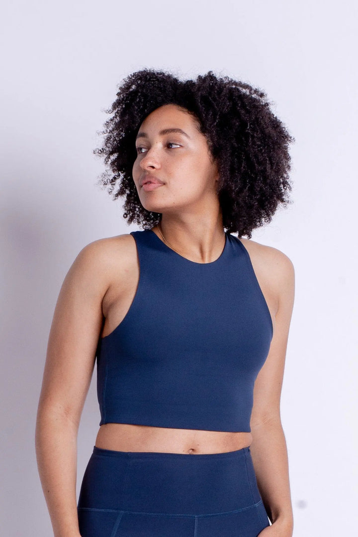 Dylan Crop Tank Bra - Made from Recycled Plastic Bottles Underwear Girlfriend Collective Midnight XS
