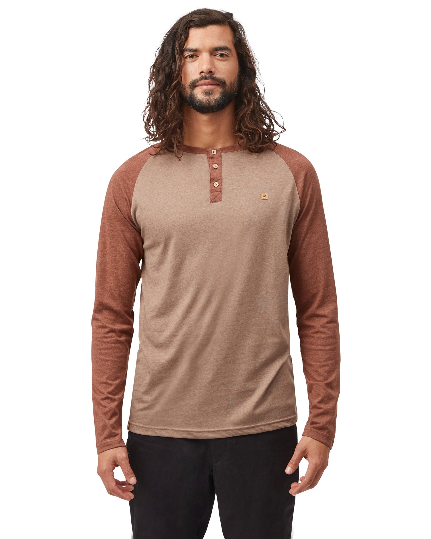 Tentree M's Classic Henley Longsleeve - Organic Cotton, Tencel and Recycled Polyester Pine Bark Heather Sepia Heather Shirt