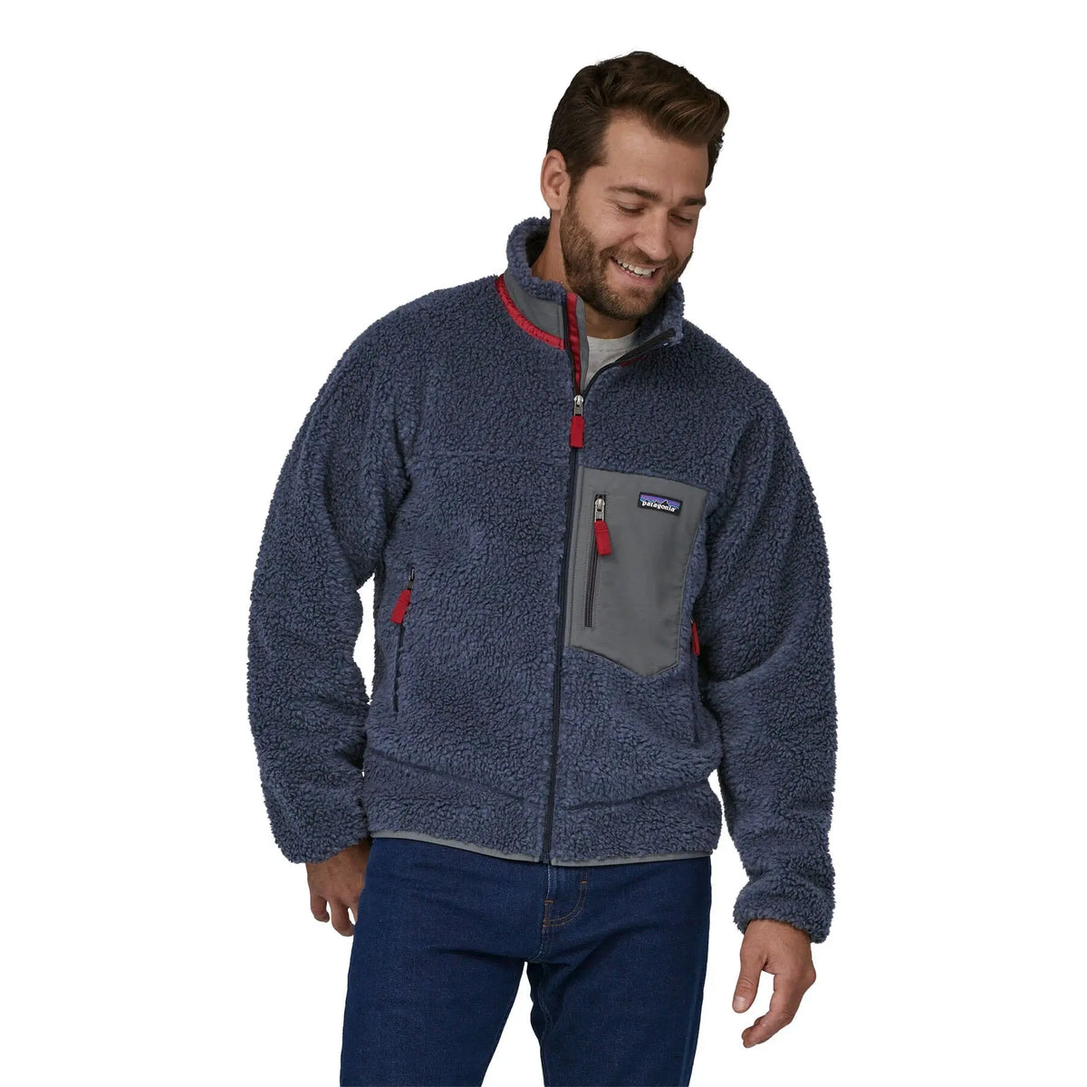 Patagonia M's Classic Retro-X Fleece Jacket - Recycled Polyester New Navy w Wax Red Jacket