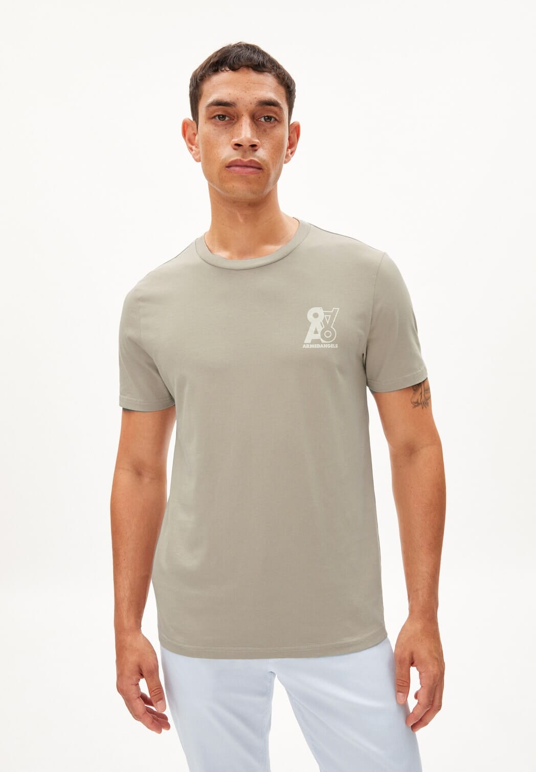 Armedangels M's Jaames Upside Down T-shirt - 100% Organic Cotton Sand stone Shirt