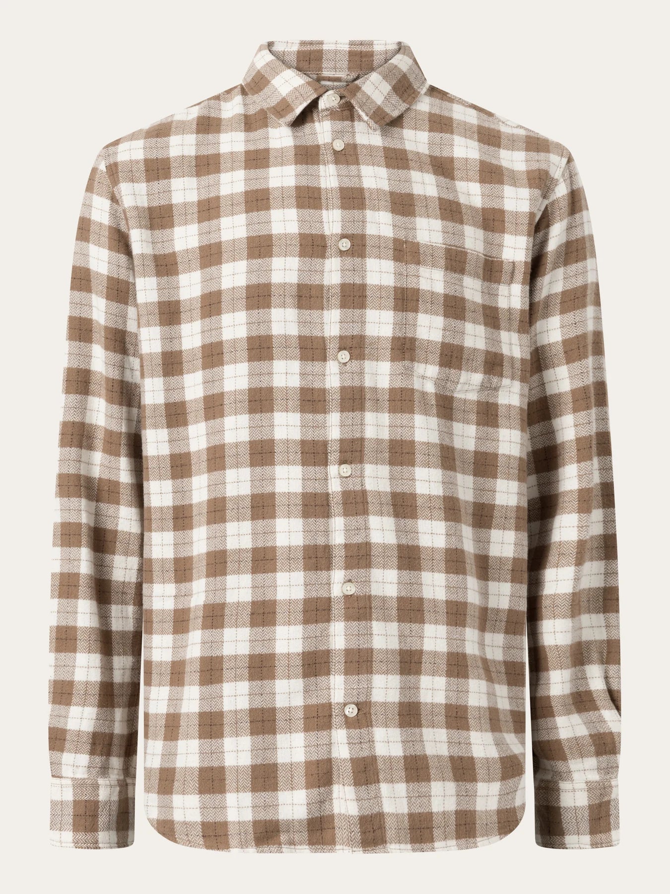 KnowledgeCotton Apparel M's Loose fit checkered shirt - 100% Organic Cotton Beige Check Shirt