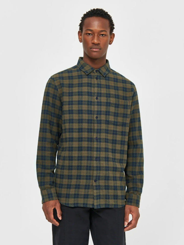 M's Loose fit checkered shirt - 100% Organic Cotton Shirt KnowledgeCotton Apparel Green Check S