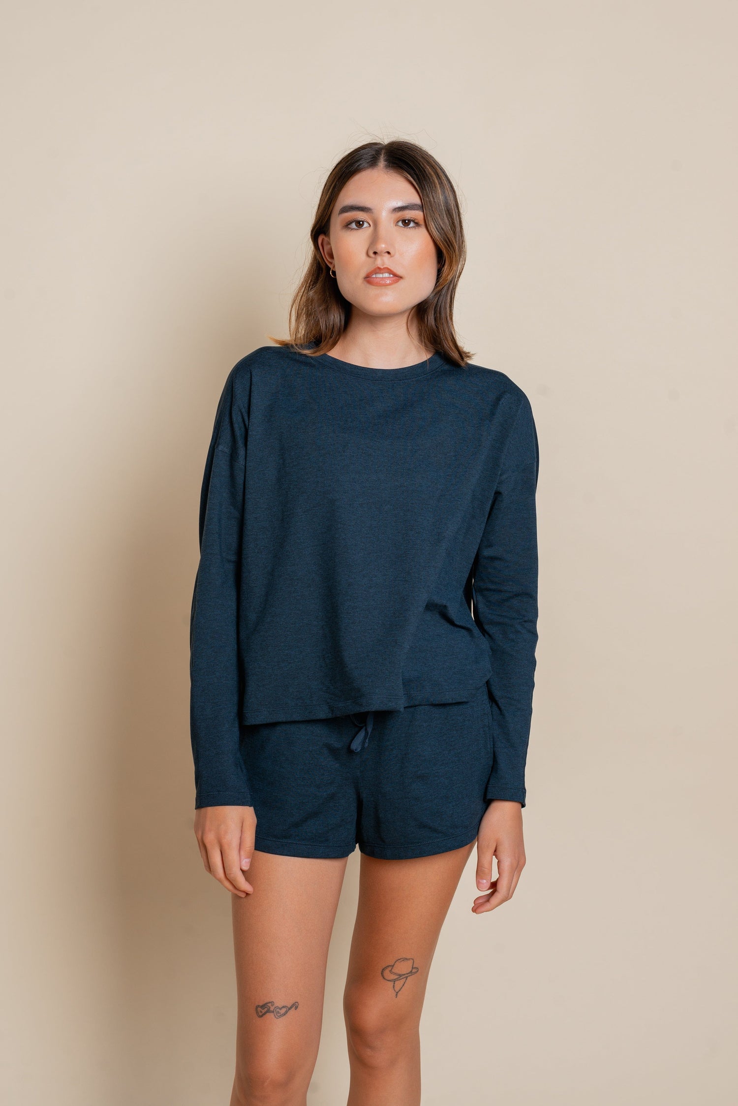 Girlfriend Collective ReSet Long Sleeve Tee - Recycled PET Midnight Shirt