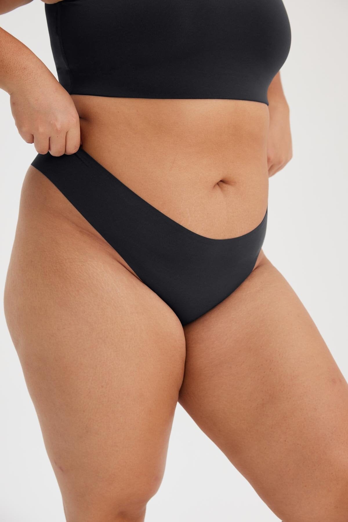 Girlfriend Collective Sport Thong - Recycled Polyester Raven Underwear