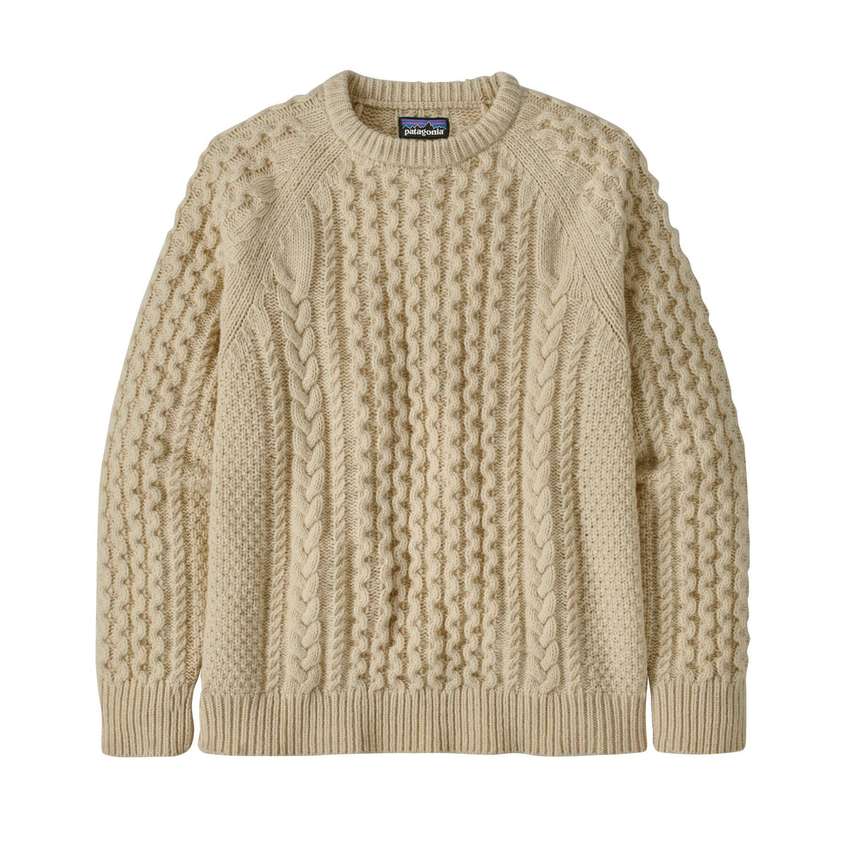Unisex Cable Knit Crewneck Sweater - Recycled Wool & Recycled Nylon Shirt Patagonia Natural XS
