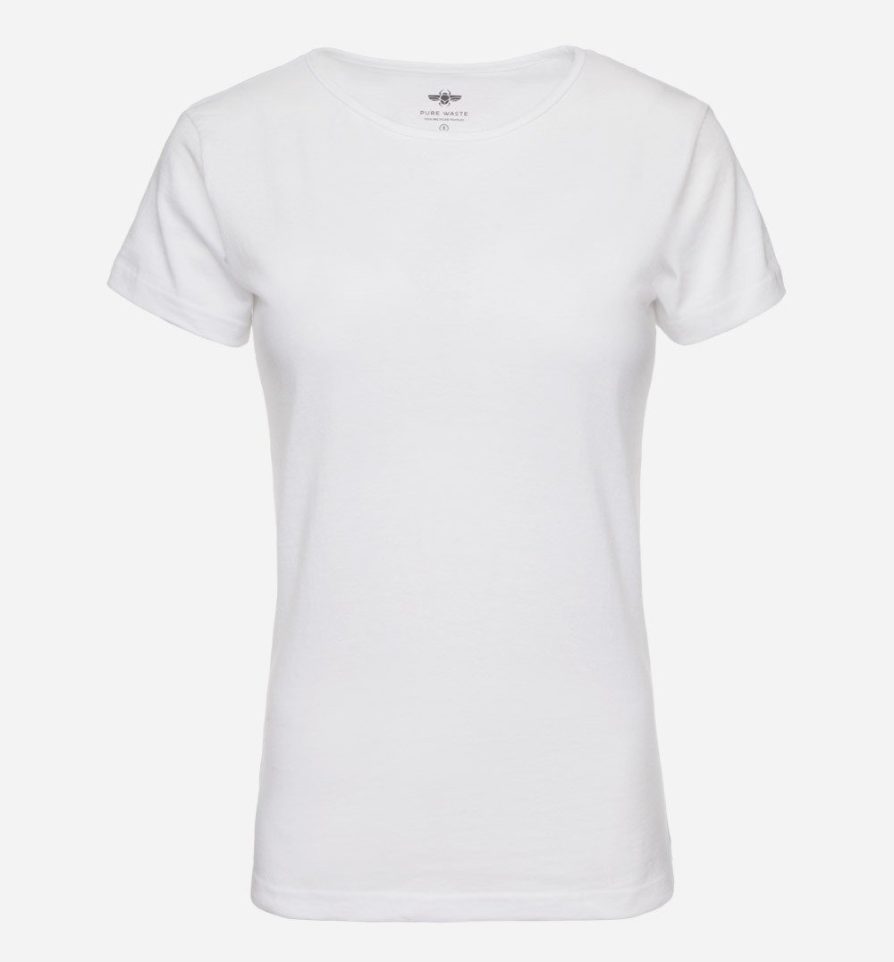Pure Waste W's O-neck T-shirt - Recycled Cotton & Recycled Polyester White Shirt