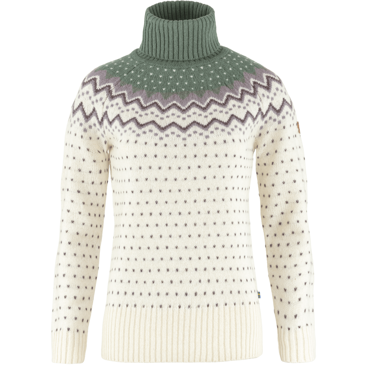 Fjällräven Women's Övik Knit Roller Neck Sweater - 100% Wool Chalk White-Patina Green Shirt