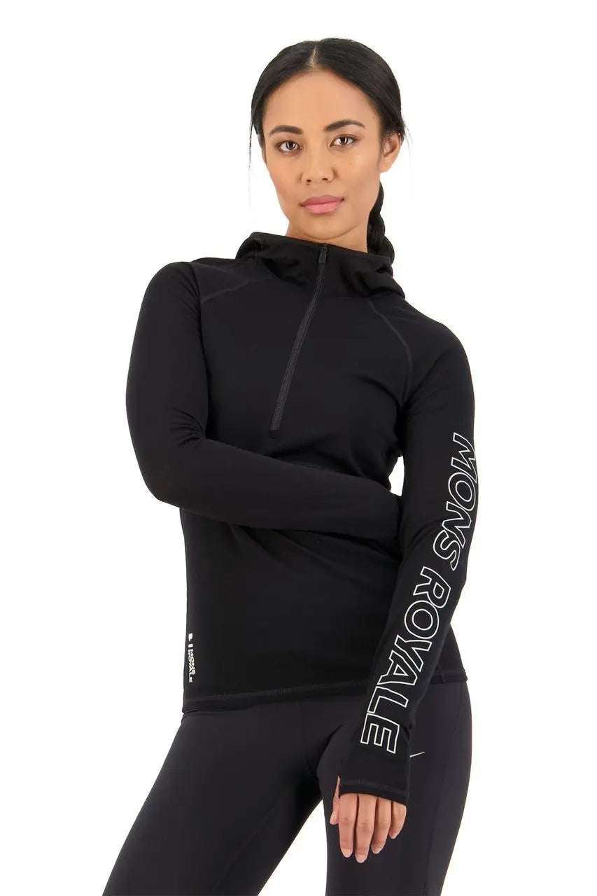 Mons Royale W's Bella Tech Hoodie - Mulesing-free Merino wool Black Shirt