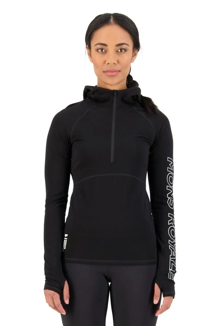 W's Bella Tech Hoodie - Mulesing-free Merino wool Shirt Mons Royale Black S
