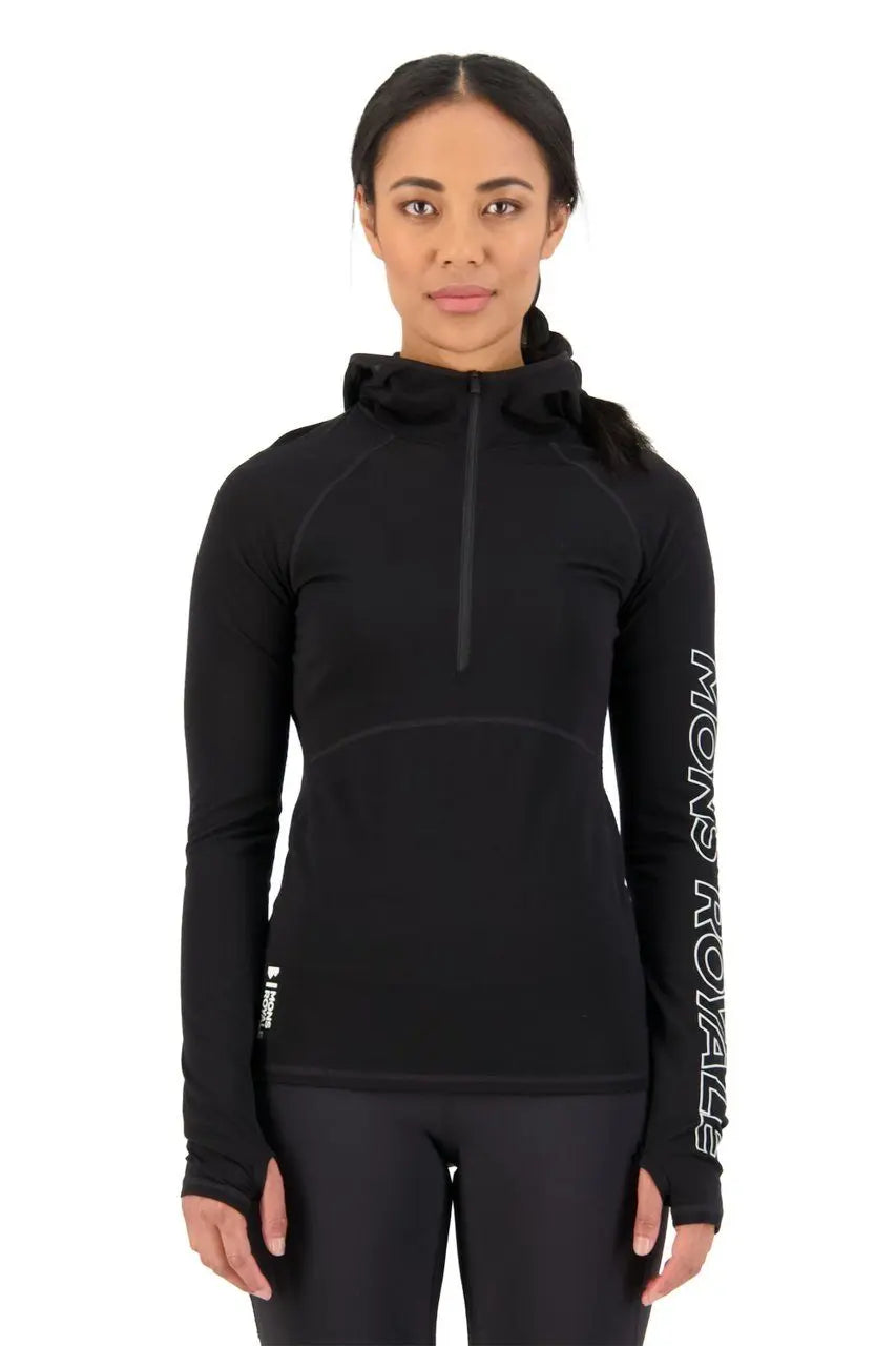 Mons Royale W's Bella Tech Hoodie - Mulesing-free Merino wool Black Shirt